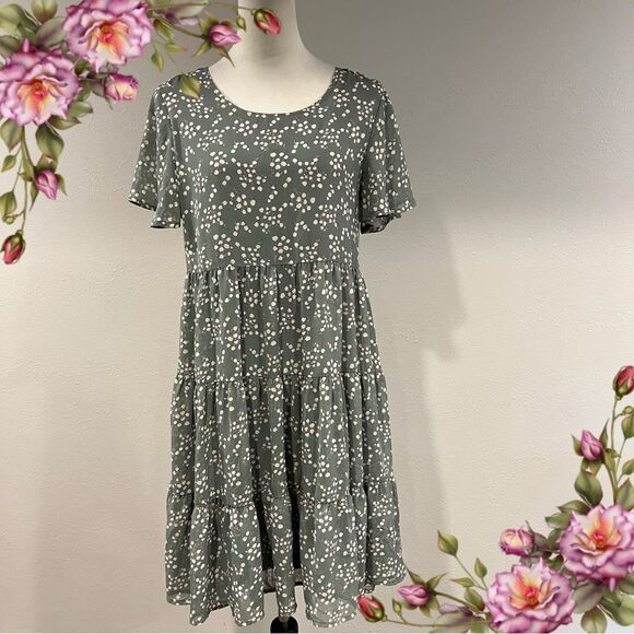 Mikarose Floral Print short sleeve Tiered mini Dress size small - Picture 1 of 13